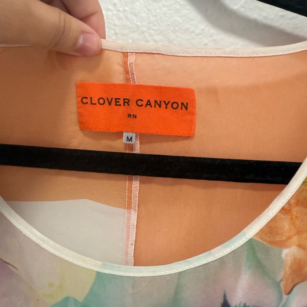 Clover Canyon Orange Floral Sheer Asymmetrical Blouse Size Medium - Picture 2 of 4